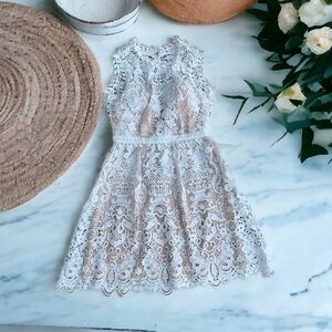 Audrea NWT White Guipure Lace Dress Size Medium Open Back Pleated